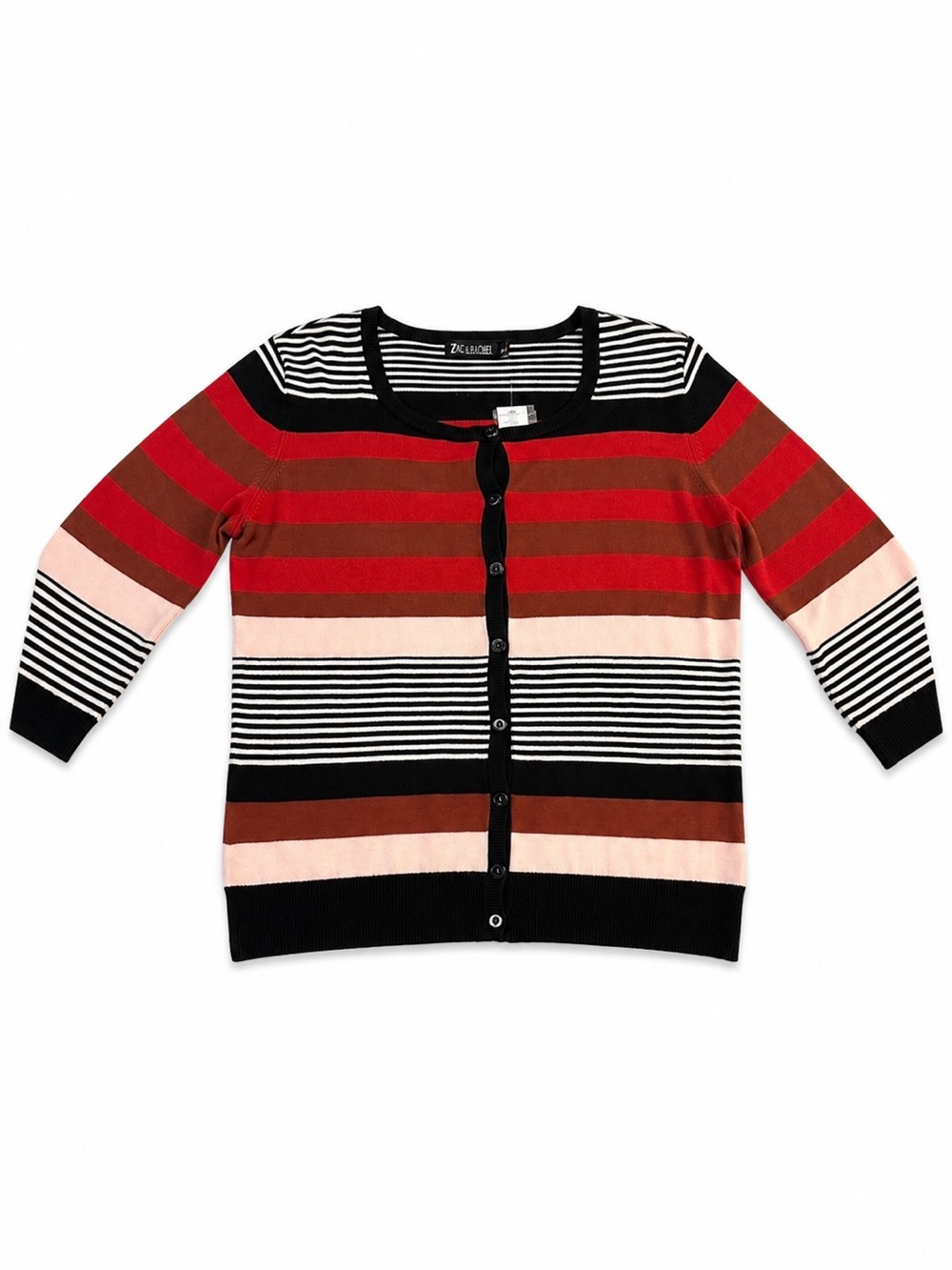 New York & Co Striped Cardigan Large Button Front Lightweight Sweater 3/4 sleeve